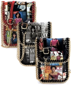 6 Pieces  Magazine Cover Collage Chain Trimmed Large Cell Phone Case OA077L BLACK